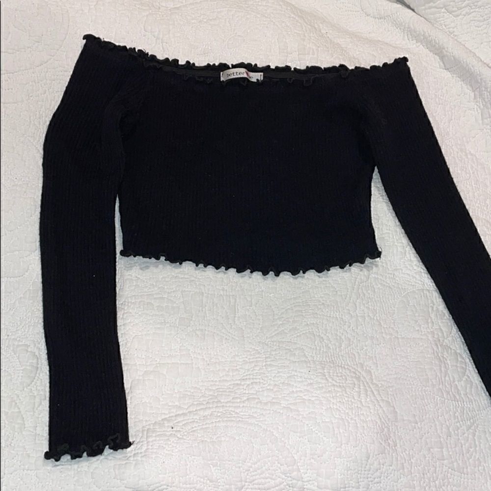 Black long sleeve off the shoulder cropped top